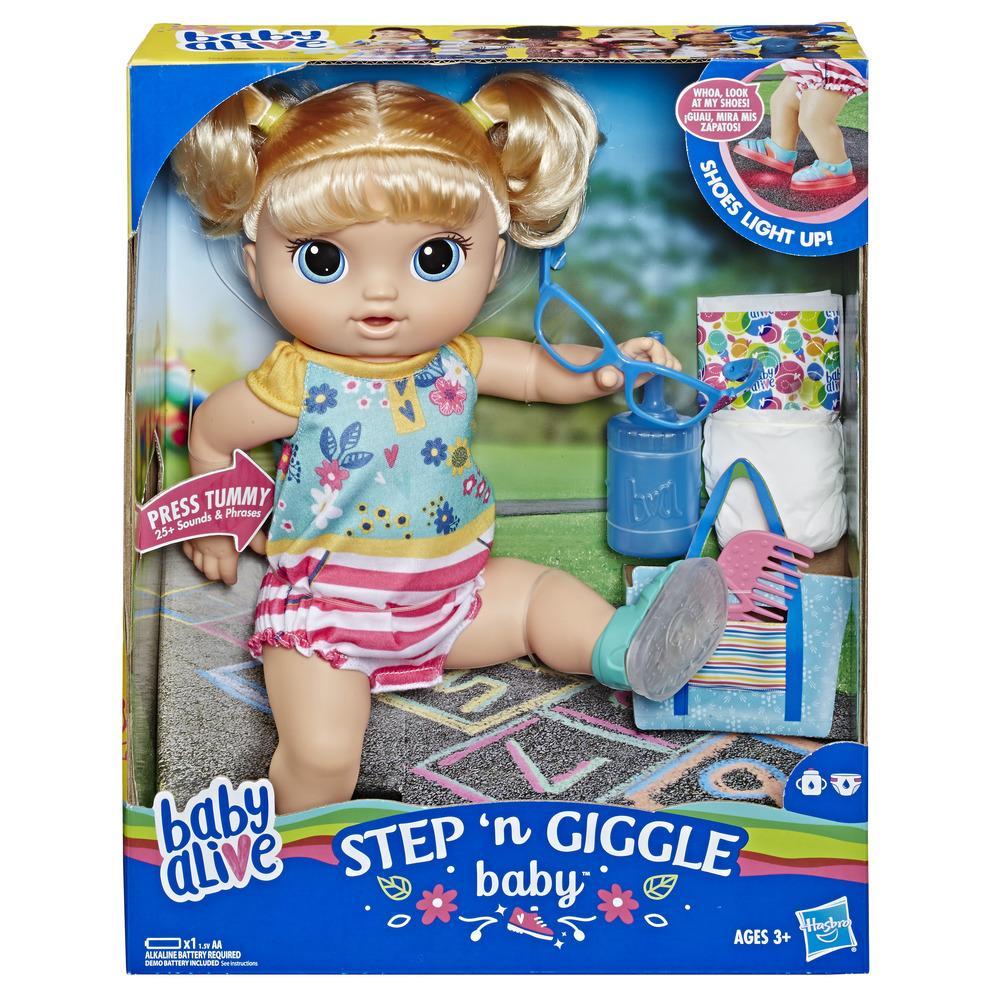 Baby Alive Step Giggle Baby Blonde Hair Doll with Light-up Shoes, Responds with 25+ Sounds and Phrases, Drinks and Wets, Toy for Kids Ages 3 Years Old and Up