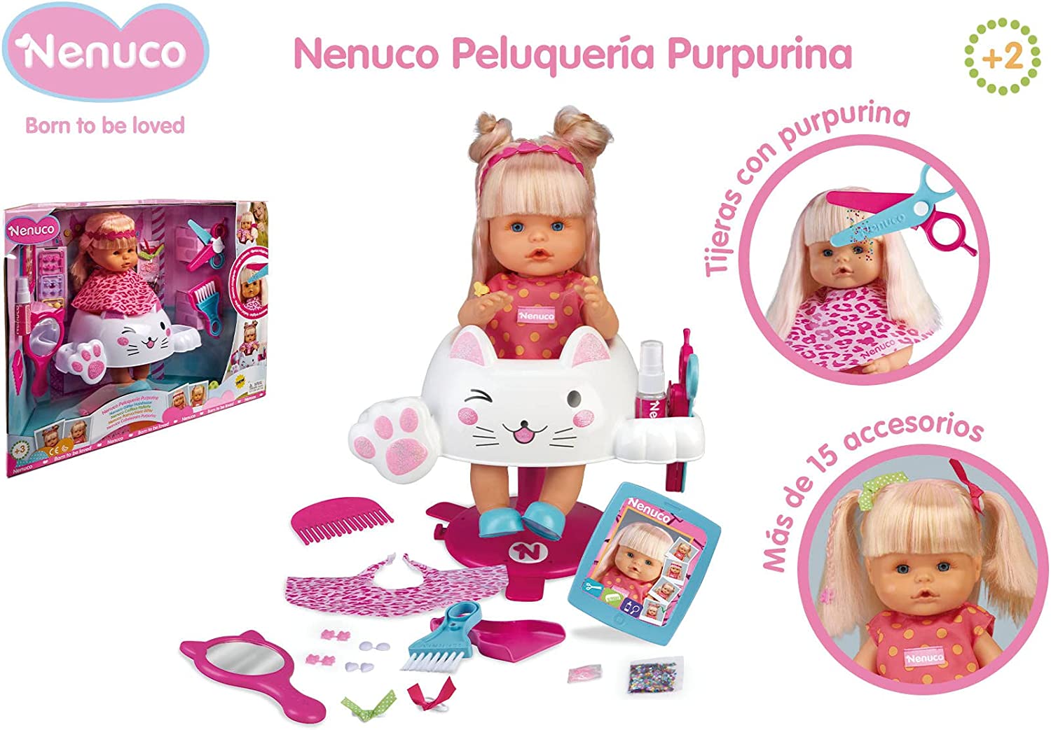 Nenuco Hairdressing Glitter – Baby Doll Combines and Cuts Hair, for Boys and Girls from 3 Years Old (Famous 700015153) - Image 3