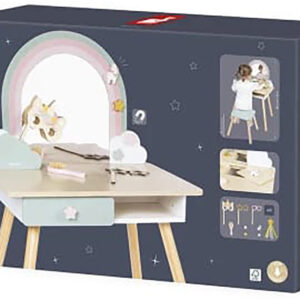 Set druri tavolinë pasqyrë dhe stol, Wooden unicorn vanity and accessories Janod