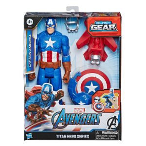 Marvel Avengers Titan Hero Series Blast Gear Captain America, With Launcher, 2 Accessories and Projectile, Ages 4 And Up