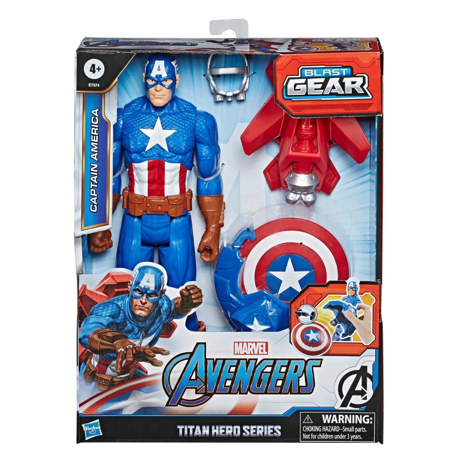 Marvel Avengers Titan Hero Series Blast Gear Captain America, With Launcher, 2 Accessories and Projectile, Ages 4 And Up