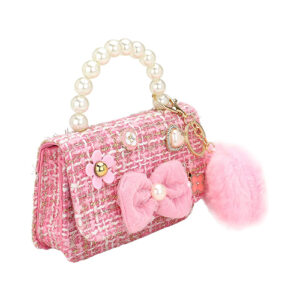 Mini çantë, Tiny Mini Tweed Crossbody Bag with Heart Pom Pom Keychain