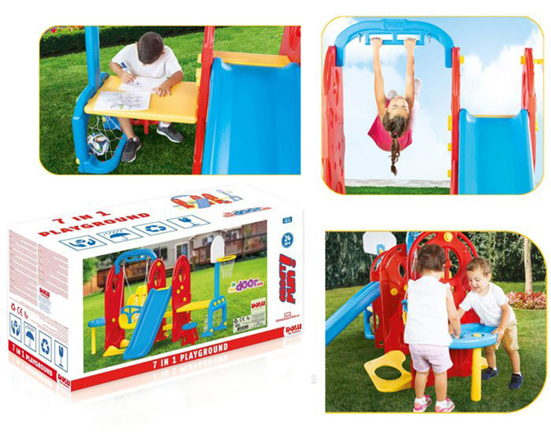 Seti i lojrave 7 në 1, 7-in-1 Slide Swing Table Playground Frame 3024 Dolu