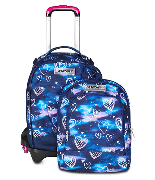 Çantë shkolle me 3 rrota dhe shpine Jack trolley wheels detach - Gloomy Heart Seven®