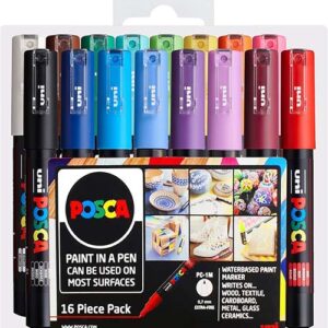 Uni POSCA - PC-1M Art Paint Markers - Set of 16 - In Plastic Wallet - Starter Set