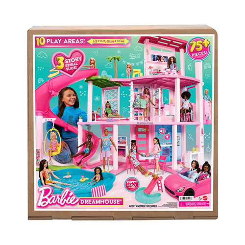 Shtëpia Dreamhouse, 75+ Pieces, Pool Party Doll House With 3 Story Slide Barbie