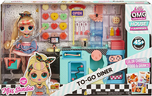 Kukulla Lol Surprise OMG to-Go Diner Playset with 45+ Surprises- Miss Sundae Exclusive Fashion Doll with Color Change