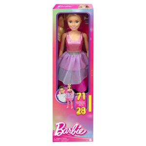 Kukulla ime e parë Barbie 71 cm, Extra Large Doll - Pink Dress, Blonde Hair with Hair Clip and Chain