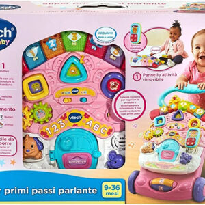 Set për hapat e para, VTech Super Primi Passi Parlante 2 in 1 - Rosa, Primi Passi per Bambini con Sensore di Moviment Frenante