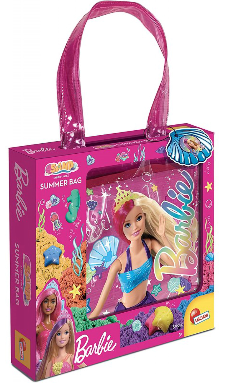 Çantë plazhi plastike e fortë + rërë kinetike 500 gr Barbie Lisciani