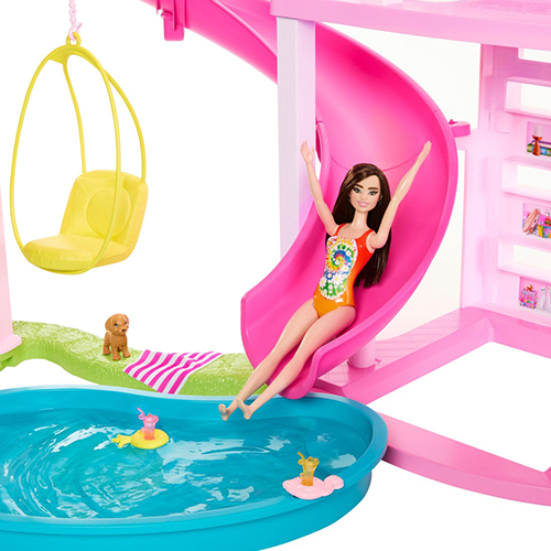Shtëpia Dreamhouse, 75+ Pieces, Pool Party Doll House With 3 Story Slide Barbie - Image 9
