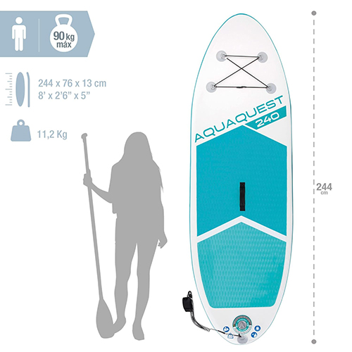 Serf board Aqua Quest 240 Youth SUP | Inflatable Stand-Up Paddleboard | 244 cm x 76 cm x 13 cm - Image 5