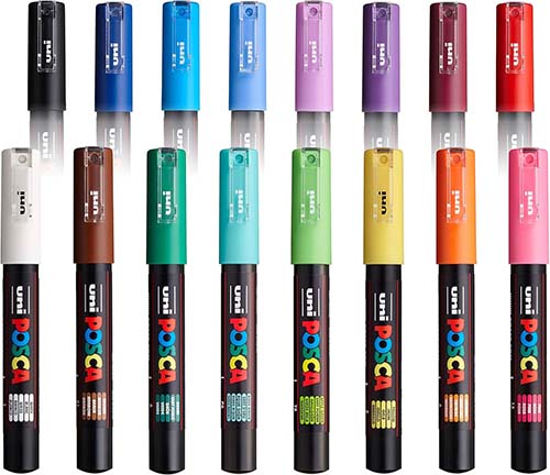 Uni POSCA - PC-1M Art Paint Markers - Set of 16 - In Plastic Wallet - Starter Set - Image 3