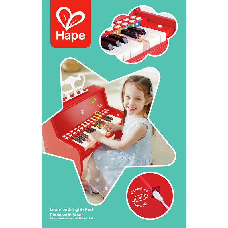 Pianot me drita dhe stol, Learn with Lights Piano Stool Hape - Image 7