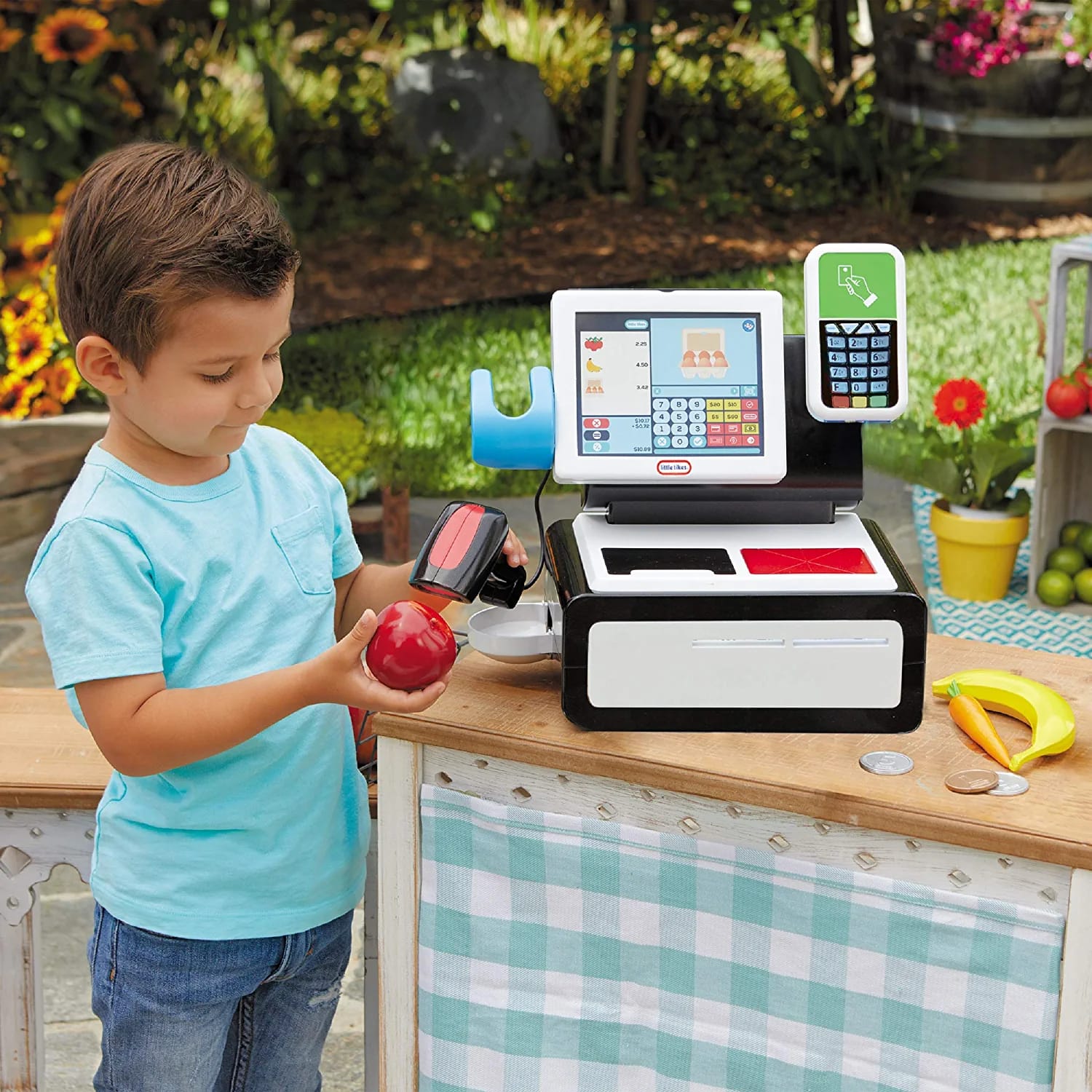 Little Tikes First Self-Checkout Stand Realistic Cash Register Pretend Play Toy for Kids , White - Image 6