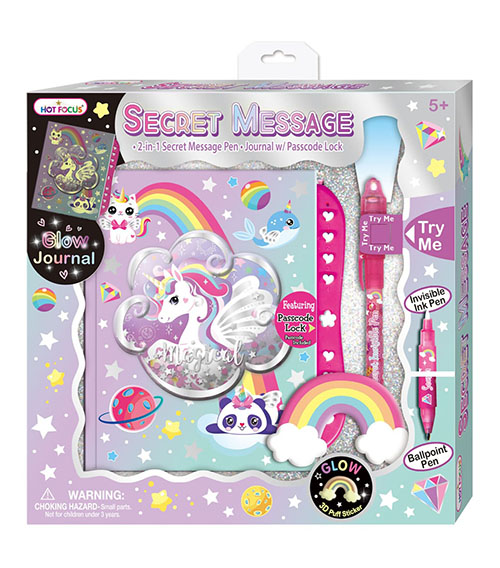 Ditar sekret Hot Focus Secret Diary With Passcode Lock & 2-in-1 Secret Message Pen Glow-in-the-Dark Unicorn