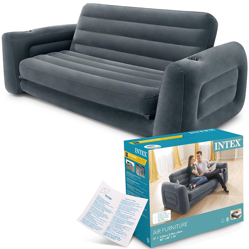 Divan dyshek me fryrje Intex 66552 Sofa Bed 203 x 224 x 66 cm & Inflatable Furniture Ultra Lounge Grey 102 x 137 x 79 cm / Diameter 64 x 28 cm