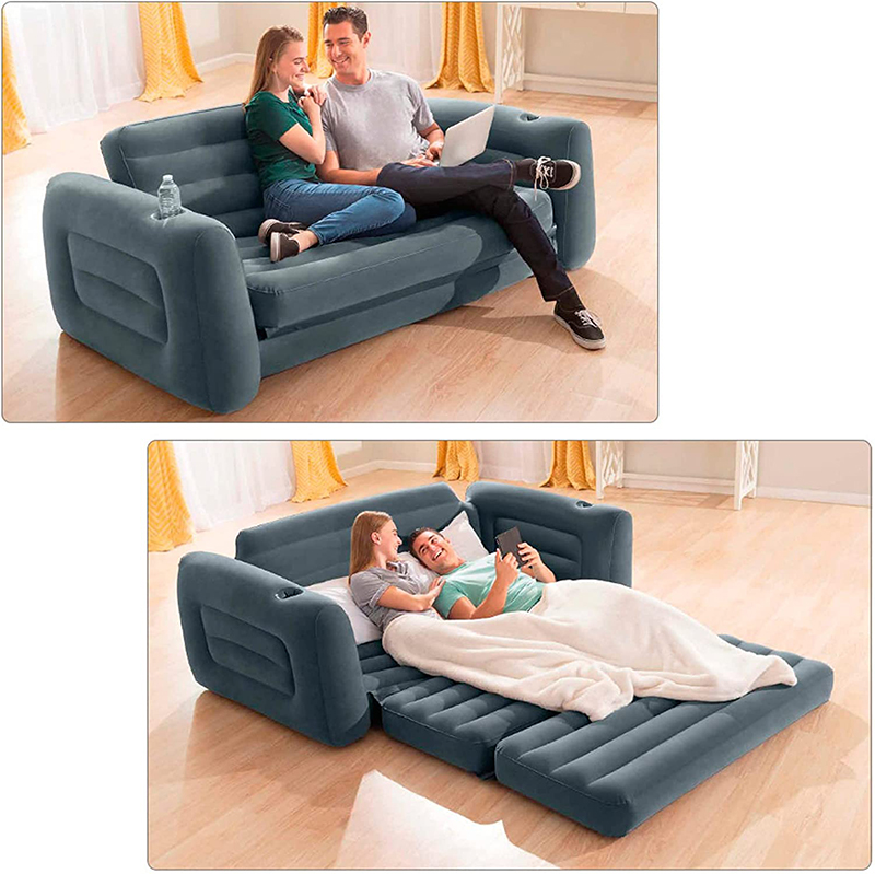 Divan dyshek me fryrje Intex 66552 Sofa Bed 203 x 224 x 66 cm & Inflatable Furniture Ultra Lounge Grey 102 x 137 x 79 cm / Diameter 64 x 28 cm - Image 3