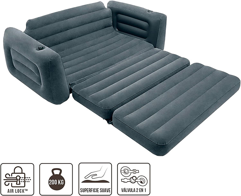 Divan dyshek me fryrje Intex 66552 Sofa Bed 203 x 224 x 66 cm & Inflatable Furniture Ultra Lounge Grey 102 x 137 x 79 cm / Diameter 64 x 28 cm - Image 4