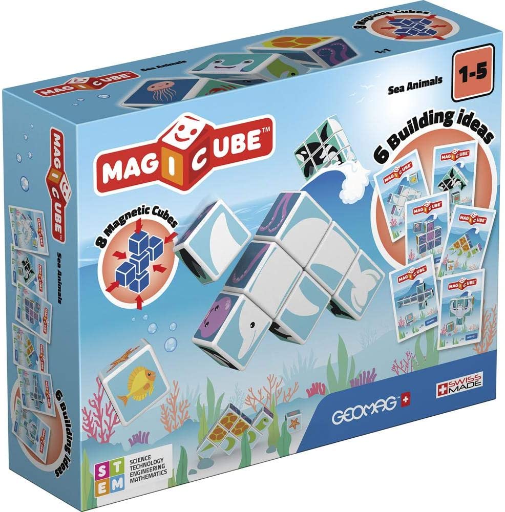 Geomag Magicube 146, Sea Animals - Building Game with Magnetic Cubes, 8 Cubes - Construction Toys for Boys and Girls