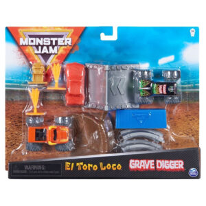 Monster Jam Stunt Set with 1:70 Scale Grave Digger and El Toro Loco Monster Trucks