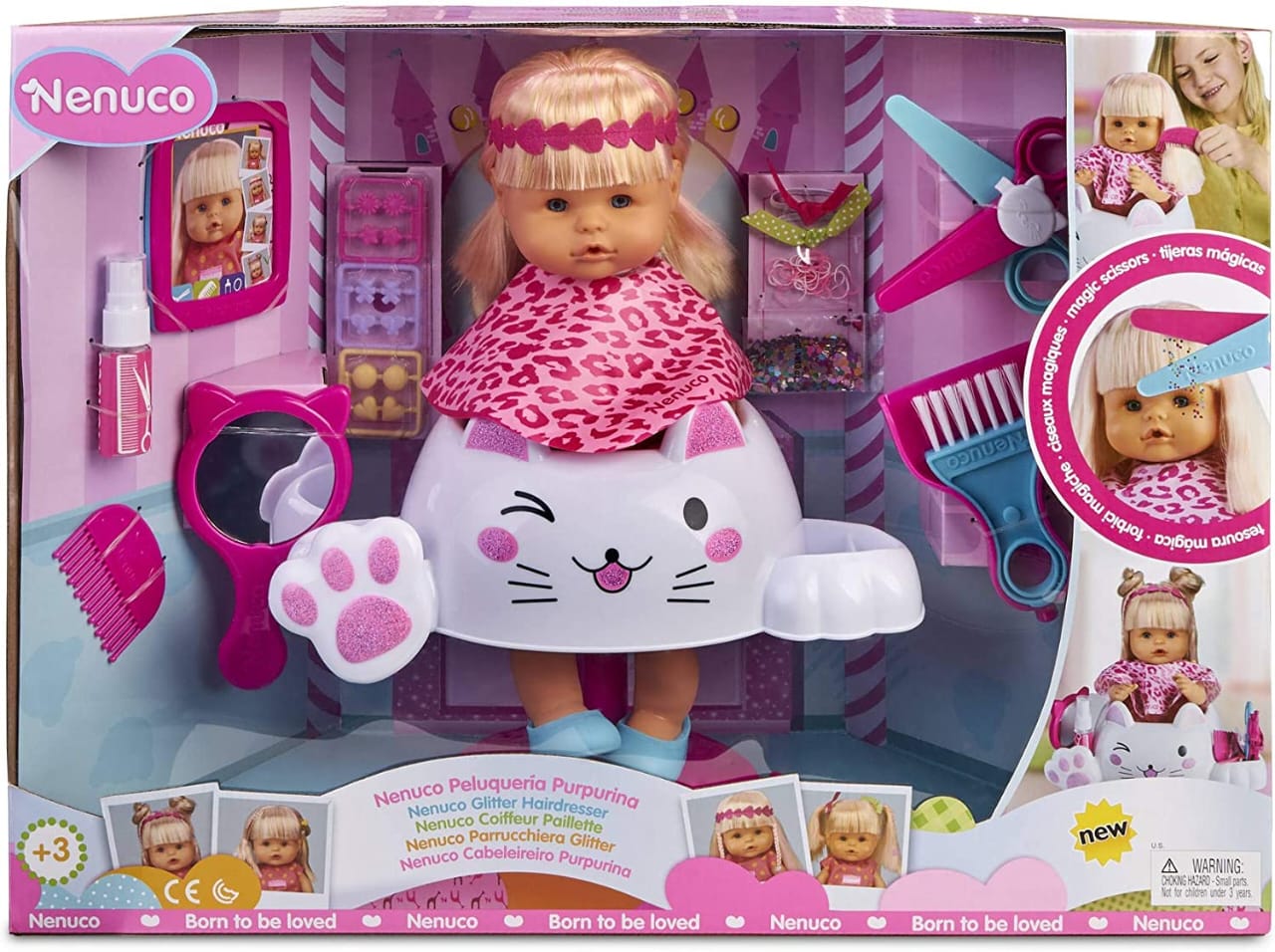 Nenuco Hairdressing Glitter – Baby Doll Combines and Cuts Hair, for Boys and Girls from 3 Years Old (Famous 700015153)