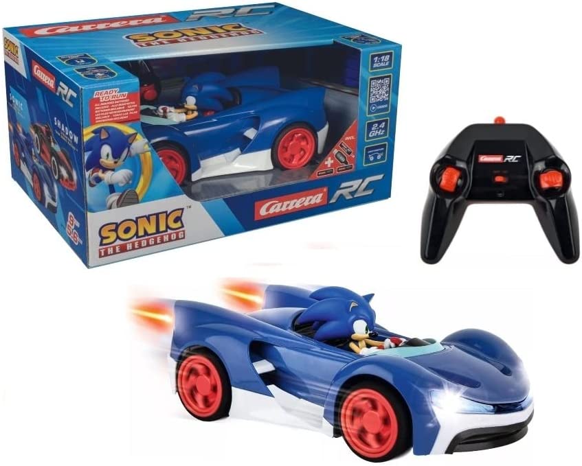 Macchina Telecomandata Sonic The Hedgehog By Carrera RC con Batteria Ricaricabile USB, Telecomando 2.4 Ghz, Luci