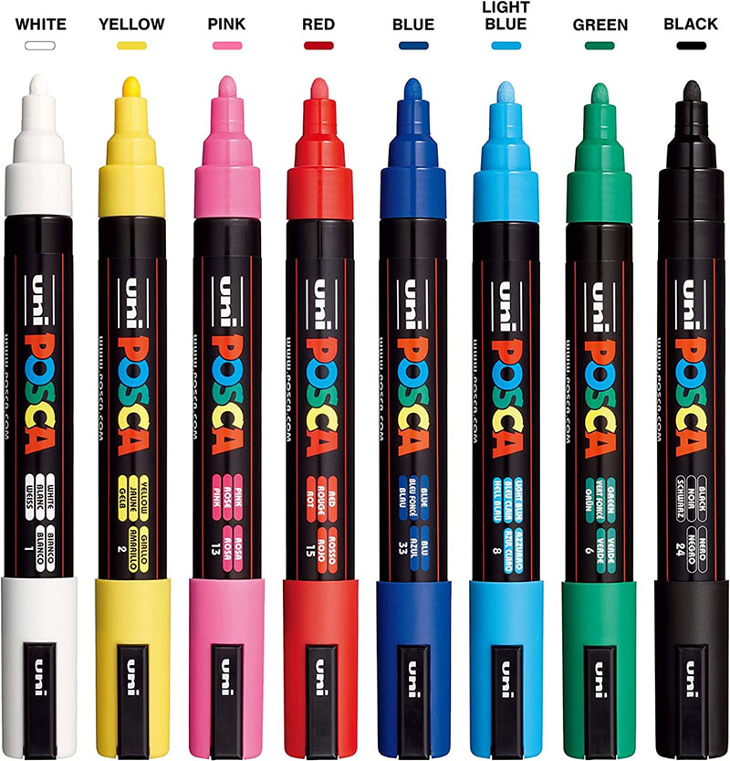 Set 8 Posca Paint Markers, 5M Medium Posca Markers with Reversible Tips, Posca Marker Set of Acrylic Paint Pens | Posca Pens for Art Supplies, Fabric Paint, Fabric Markers, Paint Pen, Art Markers - Image 2
