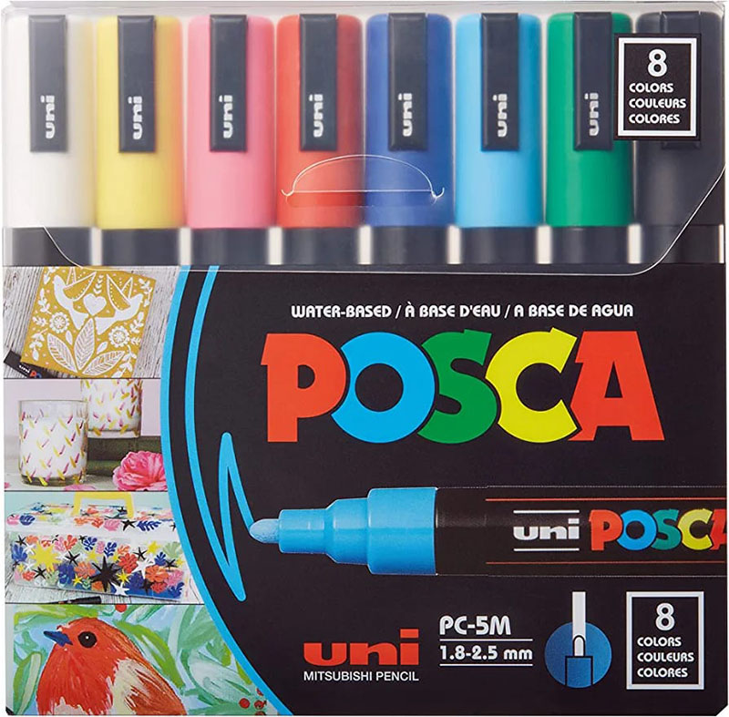 Set 8 Posca Paint Markers, 5M Medium Posca Markers with Reversible Tips, Posca Marker Set of Acrylic Paint Pens | Posca Pens for Art Supplies, Fabric Paint, Fabric Markers, Paint Pen, Art Markers