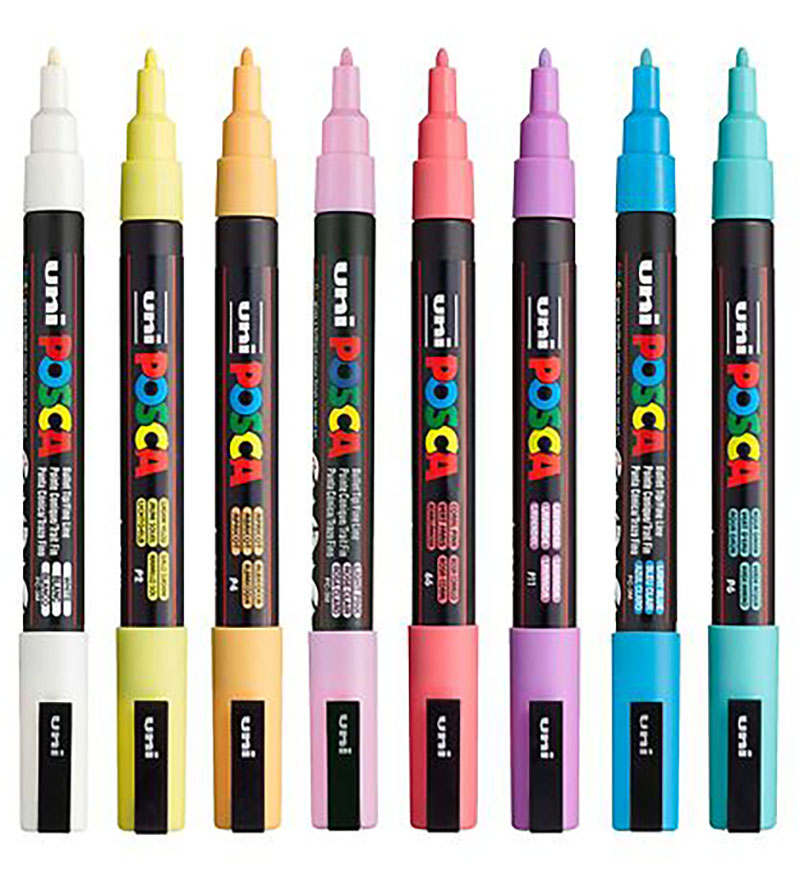 Set Uni-Posca Paint Marker - Soft Colors, Set of 8, Fine, Bullet Tip, 0.9 mm-1.3 mm - Image 5