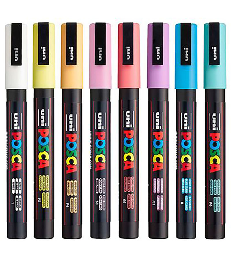 Set Uni-Posca Paint Marker - Soft Colors, Set of 8, Fine, Bullet Tip, 0.9 mm-1.3 mm - Image 6