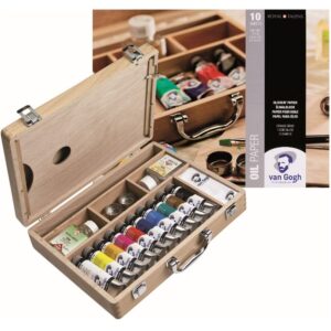 Wooden Box Oil Paint Set & Paper Block