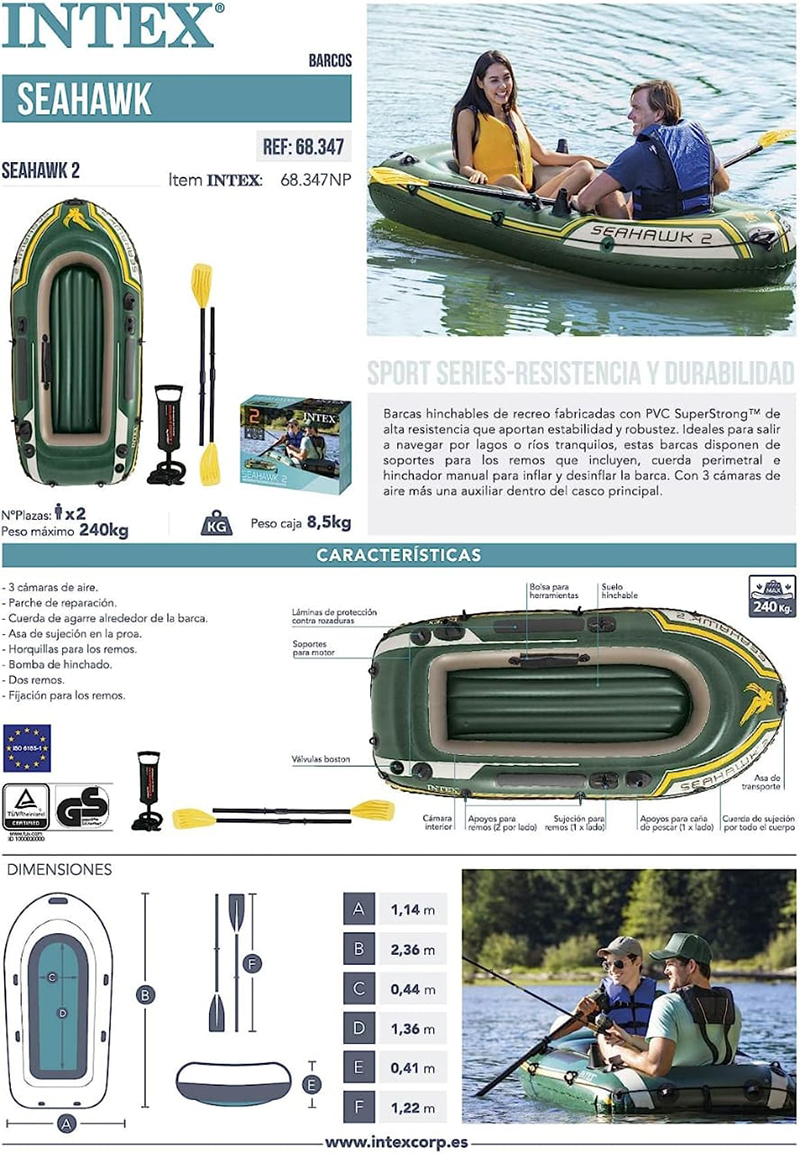 Varkë me fryrje + 2 lopata Intex Seahawk 2 Fishing Boat Set With Oars - 68347, Green - Image 2