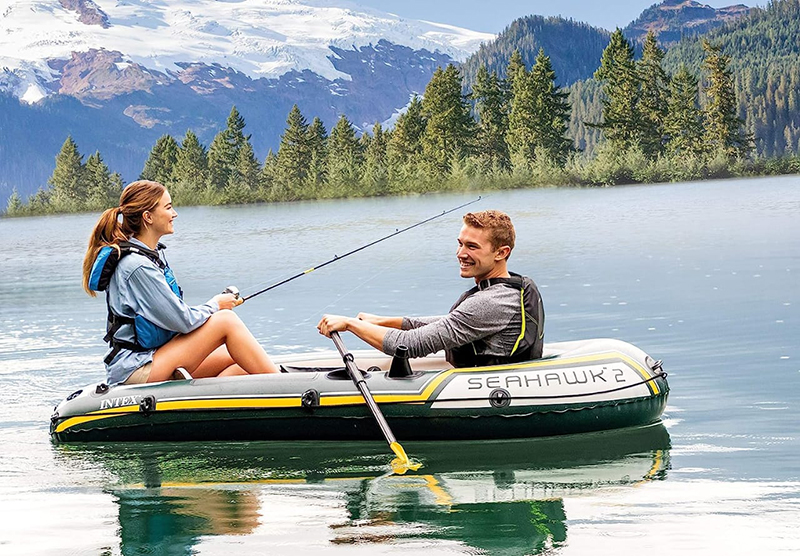 Varkë me fryrje + 2 lopata Intex Seahawk 2 Fishing Boat Set With Oars - 68347, Green